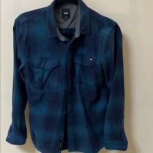 Vans Navy and Teal Plaid Shirt